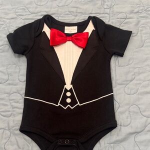 Elegant Black Tuxedo Baby Bodysuit with Red Bow Tie